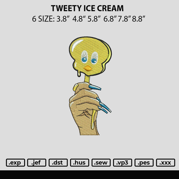 Tweety Ice Cream Embroidery File 6 sizes