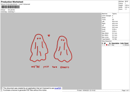 Two Ghosts Embroidery File 4 size