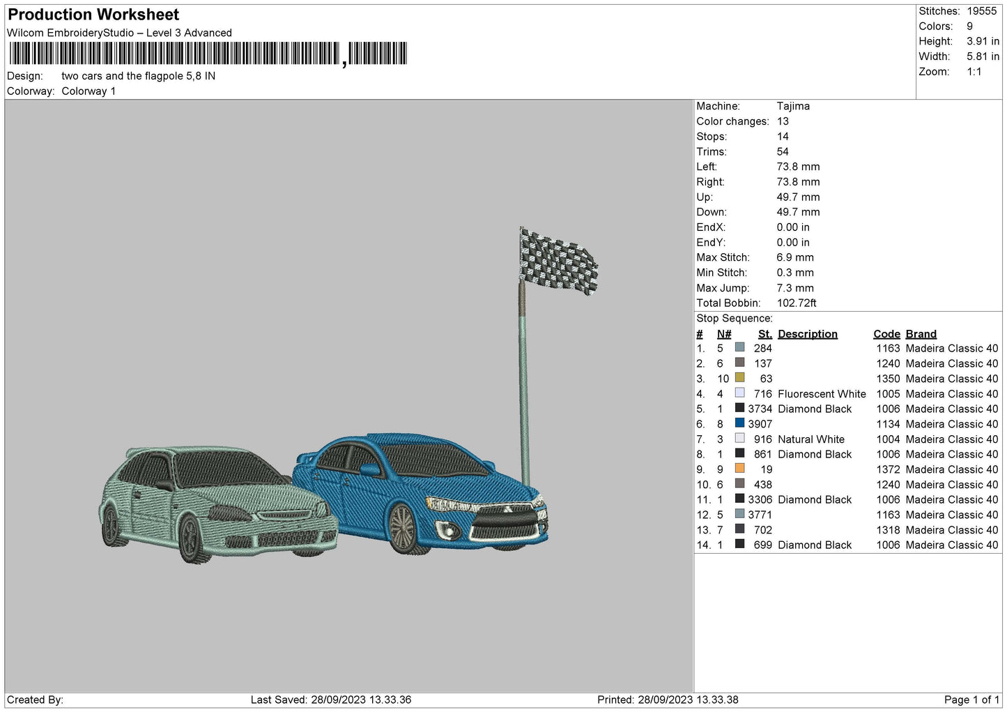 Two Cars Embroidery File 6 Sizes