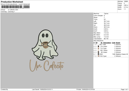 Ghost Cup 02 Embroidery File 6 sizes