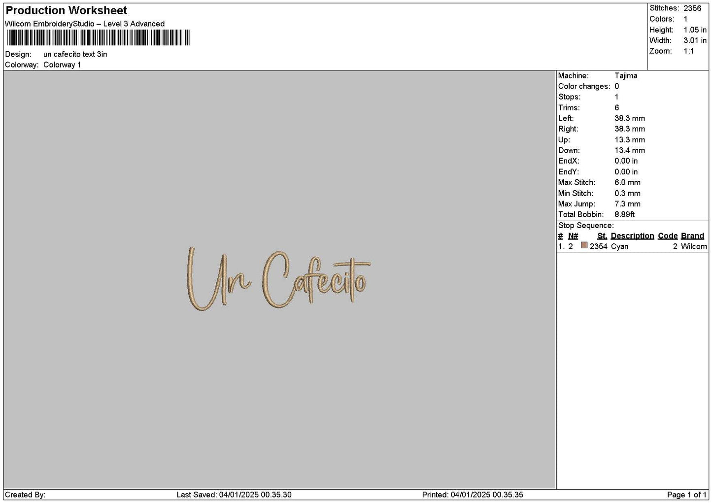 Cafecitotext Embroidery File 6 sizes