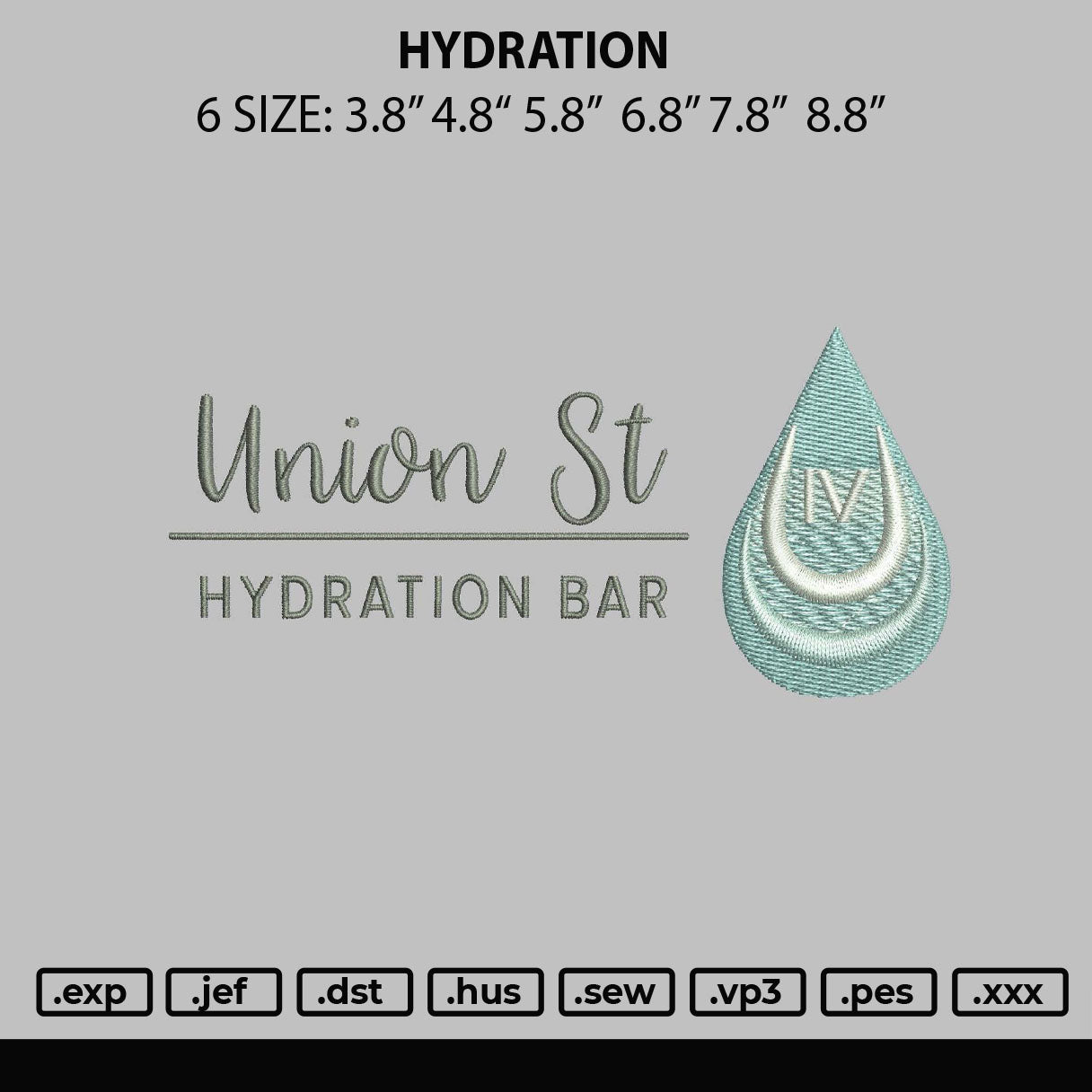 Hydration Embroidery File 6 sizes