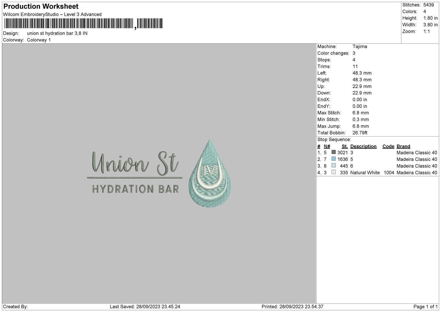 Hydration Embroidery File 6 sizes