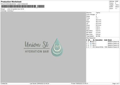 Hydration Embroidery File 6 sizes
