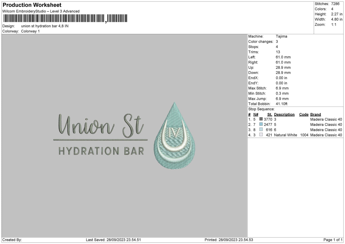 Hydration Embroidery File 6 sizes