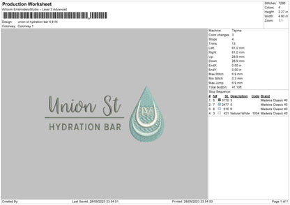 Hydration Embroidery File 6 sizes