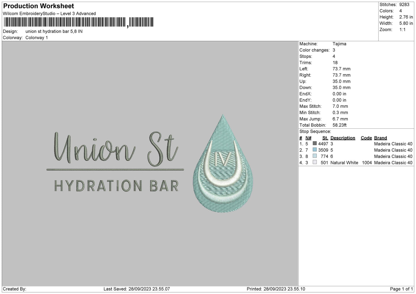 Hydration Embroidery File 6 sizes