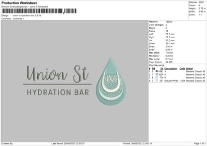 Hydration Embroidery File 6 sizes