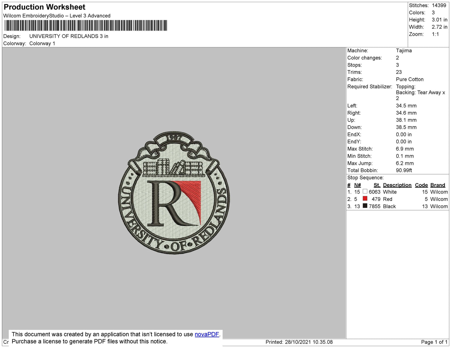 University Of Redlans Embroidery File 4 size