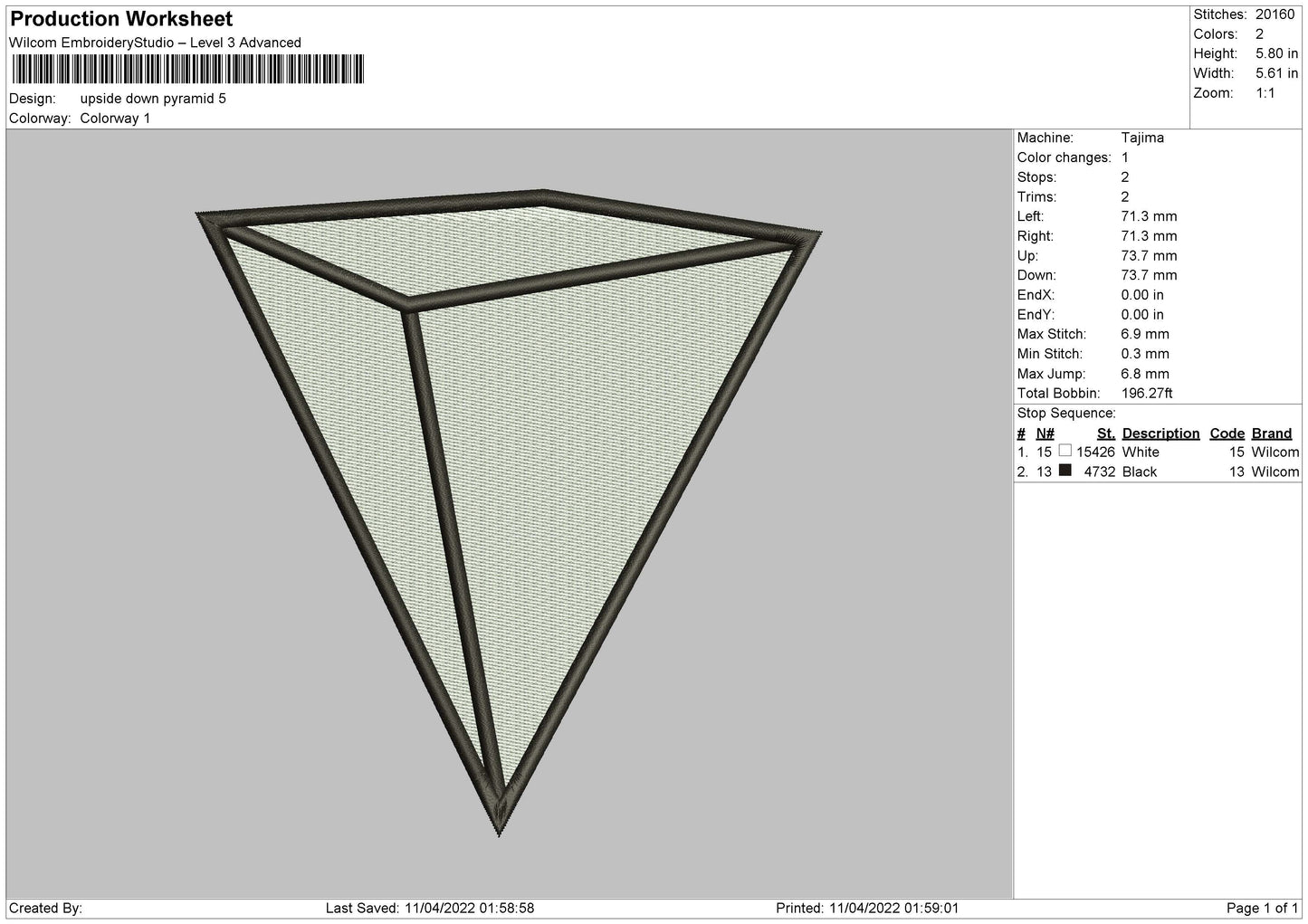 Upside Down Pyramid Embroidery File 4 size