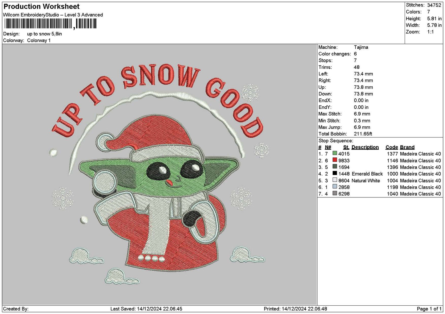 Yodaxmas 1412 Embroidery File 6 sizes