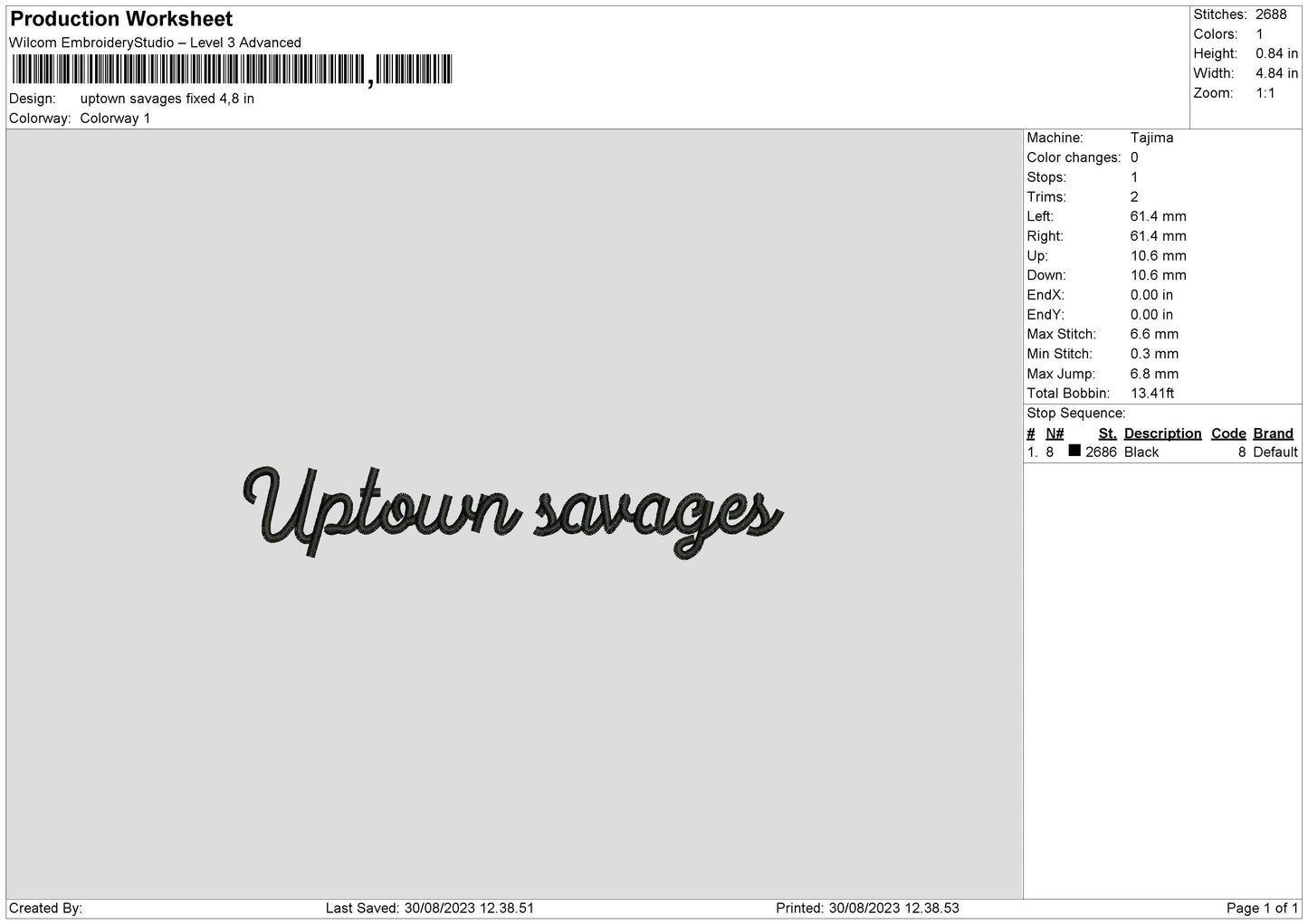 Uptown S Embroidery File 6 sizes