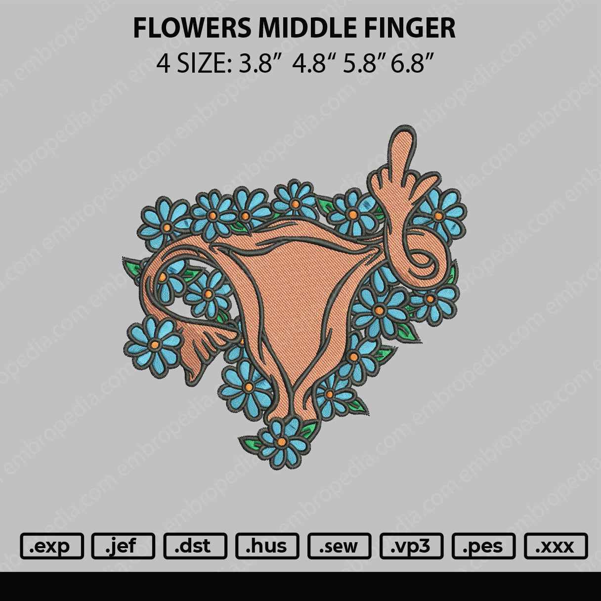 Flowers Middle Finger Embroidery File 4 sizes