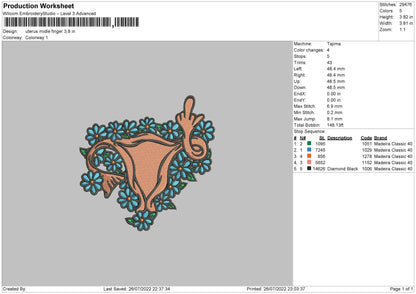 Flowers Middle Finger Embroidery File 4 sizes