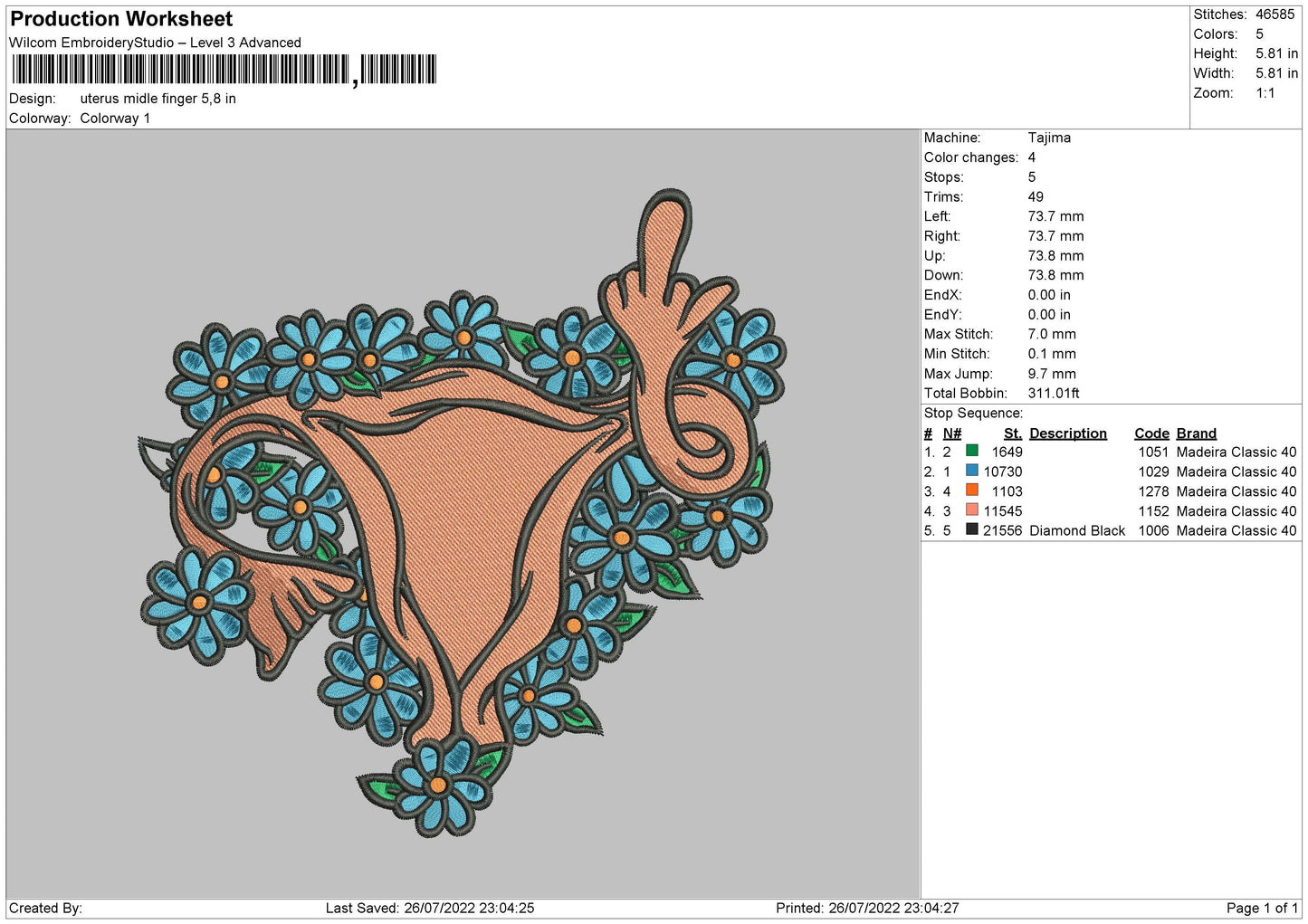 Flowers Middle Finger Embroidery File 4 sizes