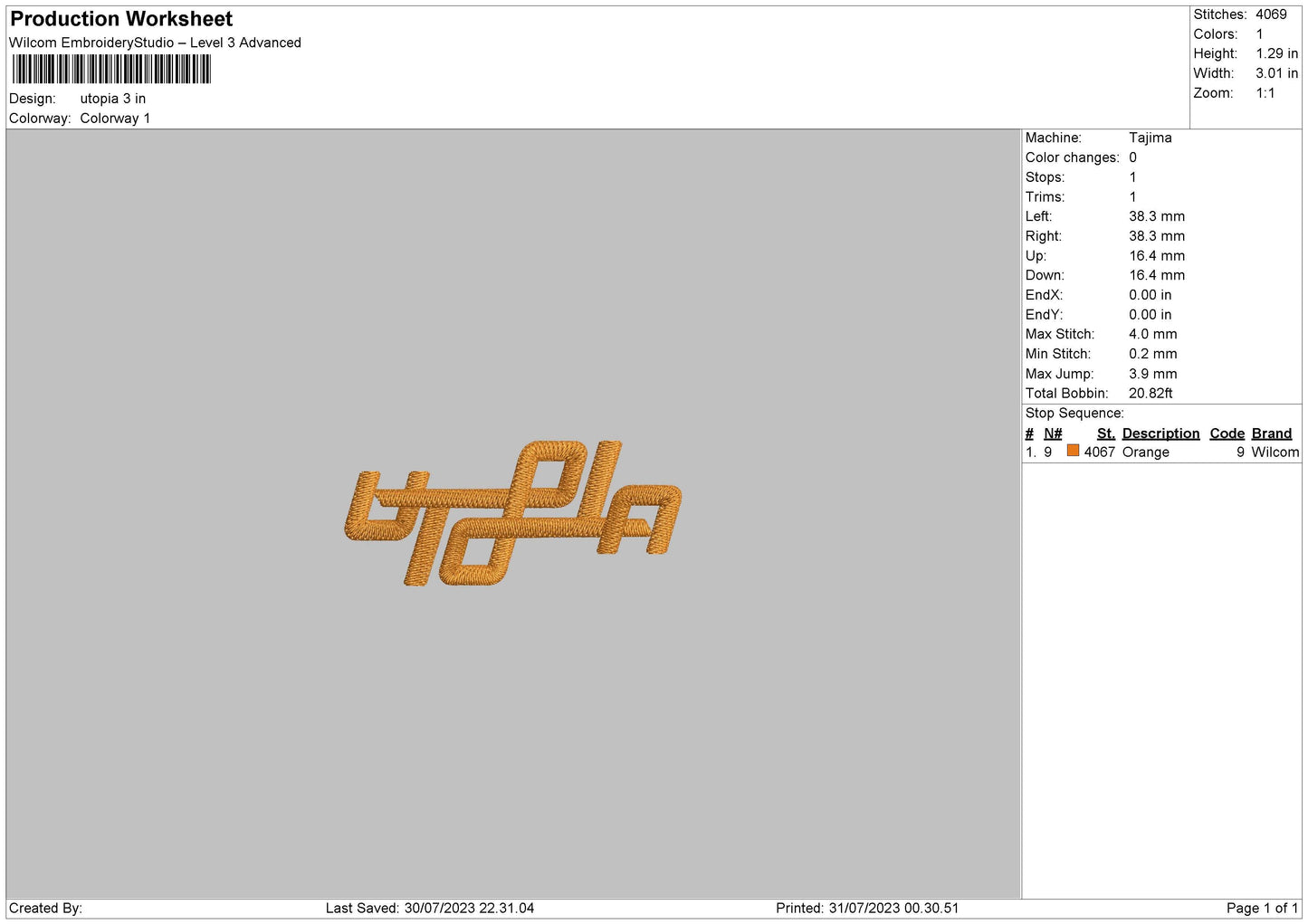 Utopia Embroidery File 6 sizes