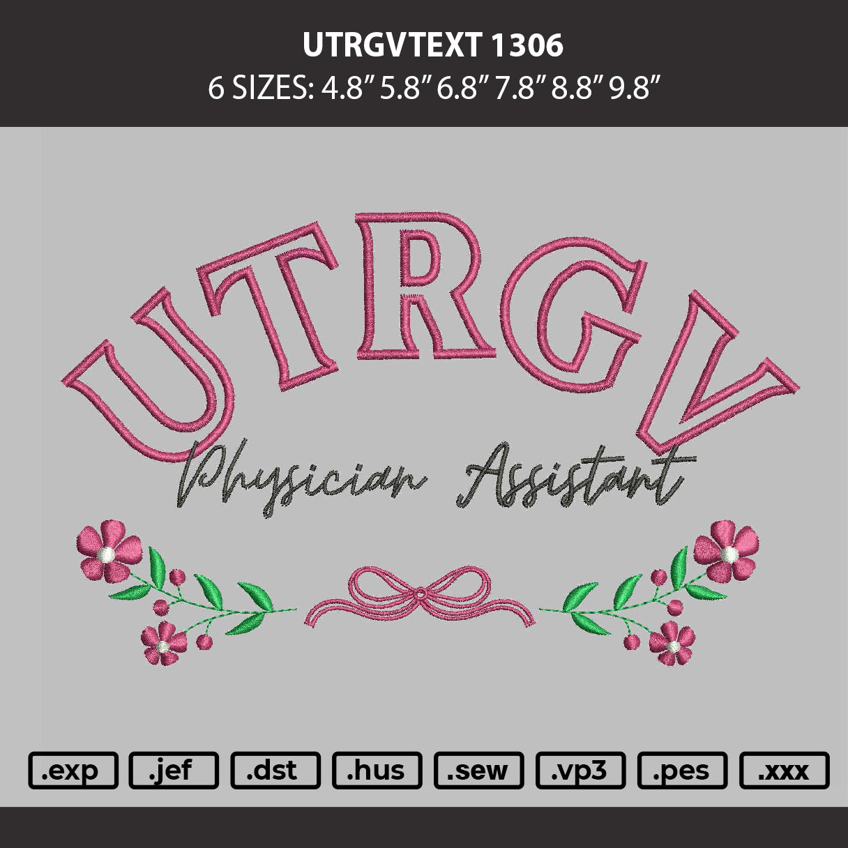 Utrgvtext 1306 Embroidery Machine Design File 6 sizes