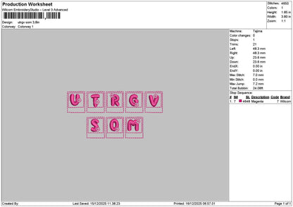 Utrgvtext 1612 Embroidery File 6 sizes
