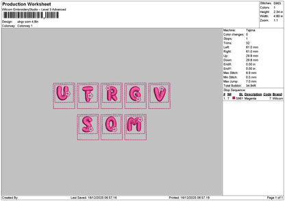 Utrgvtext 1612 Embroidery File 6 sizes