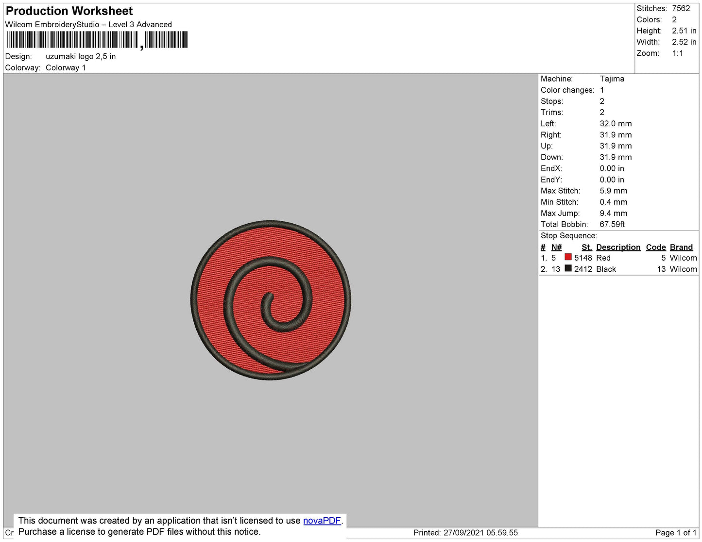 Uzumaki Logo Embroidery File 4 size
