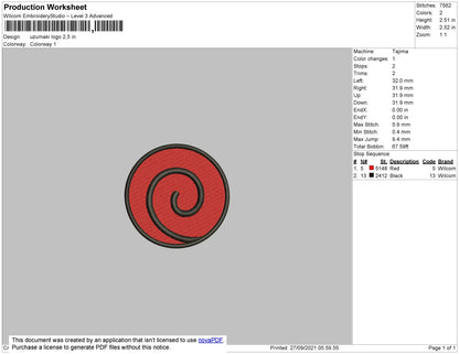 Uzumaki Logo Embroidery File 4 size