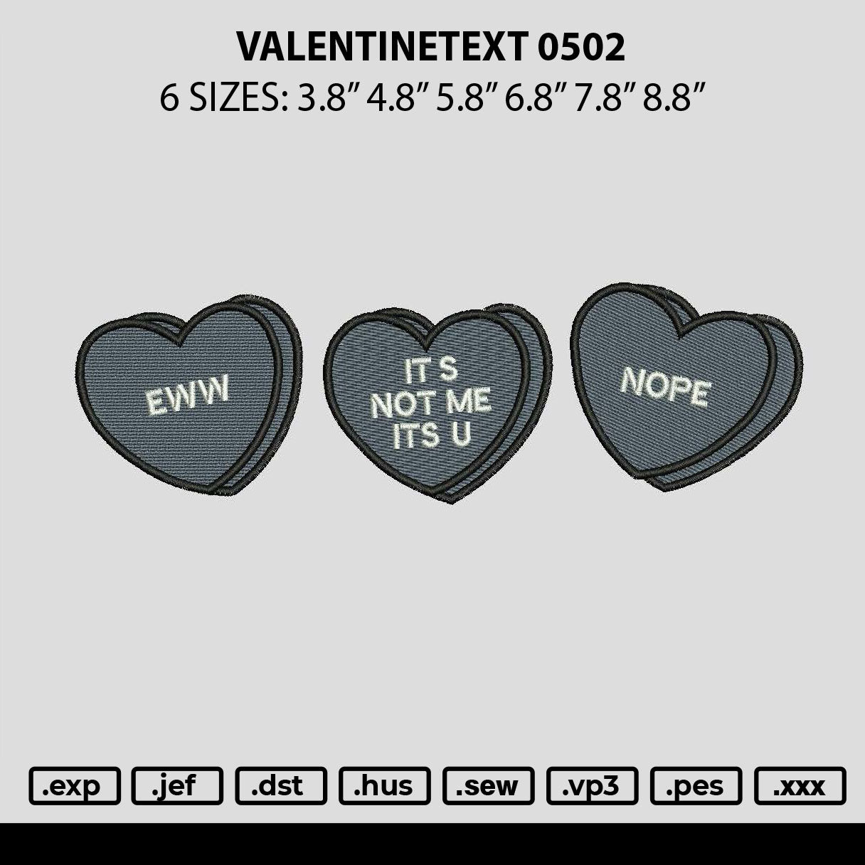 Valentinetext 0502 Embroidery File 6 sizes