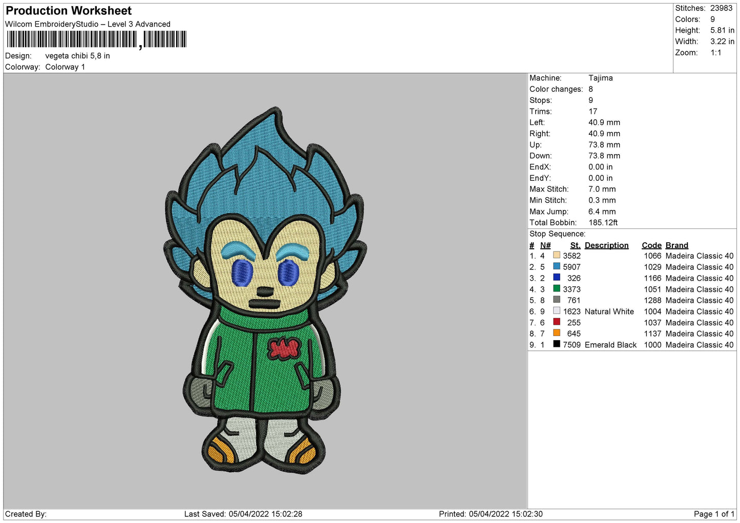 Vegeta Chibi Embroidery File 4 size