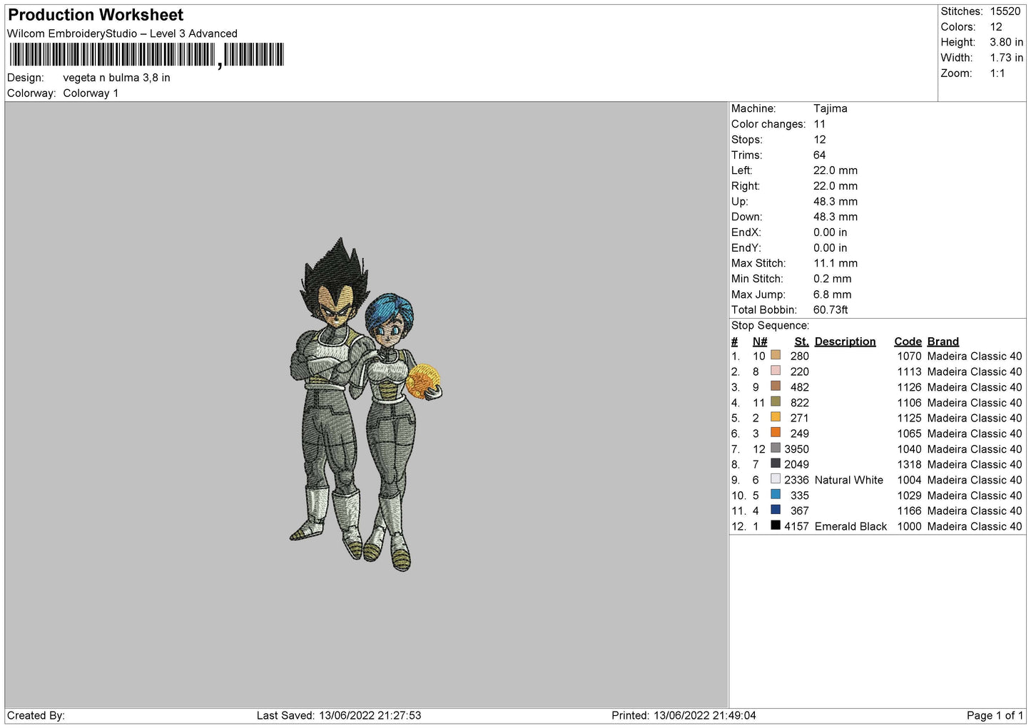 Vegeta N Bulma Embroidery File 4 size