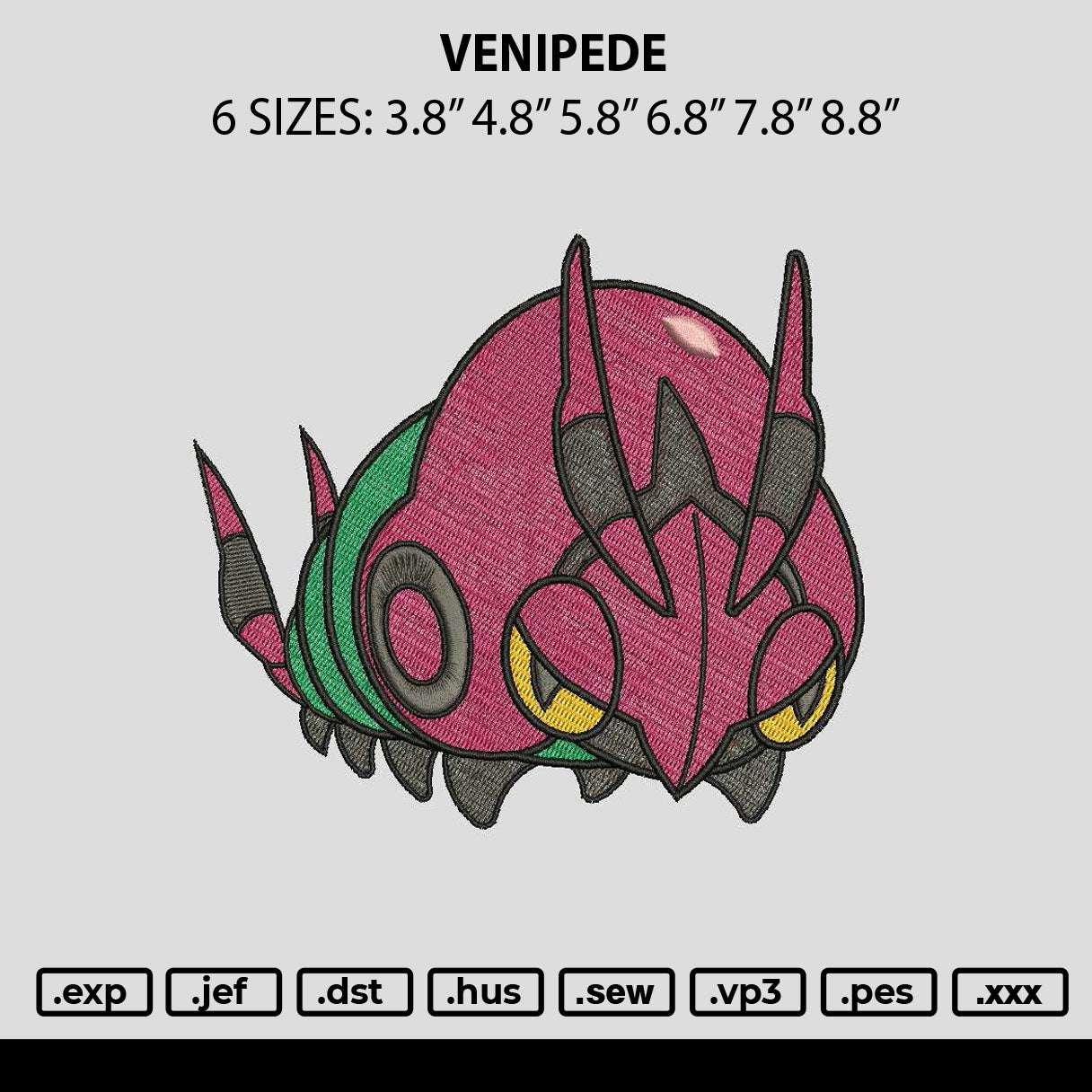 Venipede Embroidery File 6 sizes