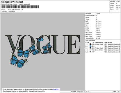 Vogue Butterflies Embroidery File 4 size