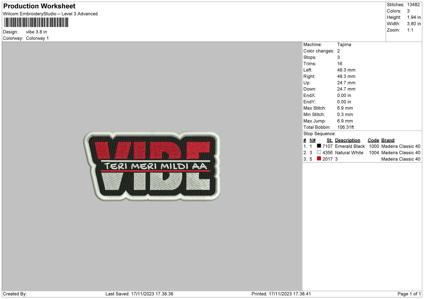 Vibetext Embroidery File 6 sizes