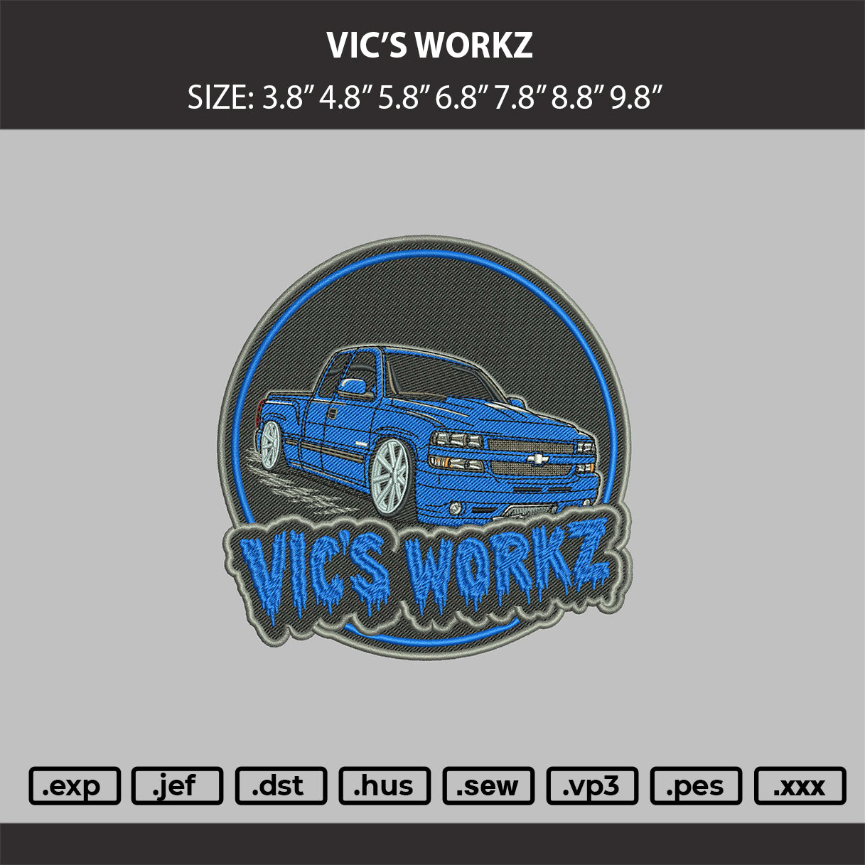 vic’s workz Embroidery Machine Design File 6 sizes