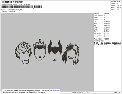Villain Silhouette Embroidery File 4 size