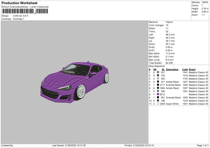 Violet Car Embroidery File 4 size