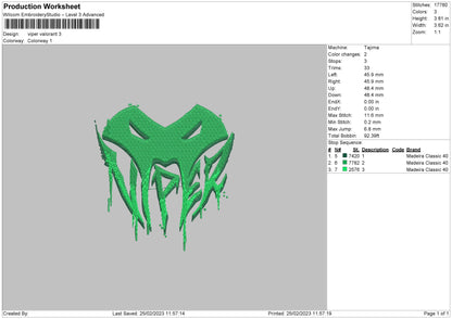 Viper V Embroidery File 6 sizes