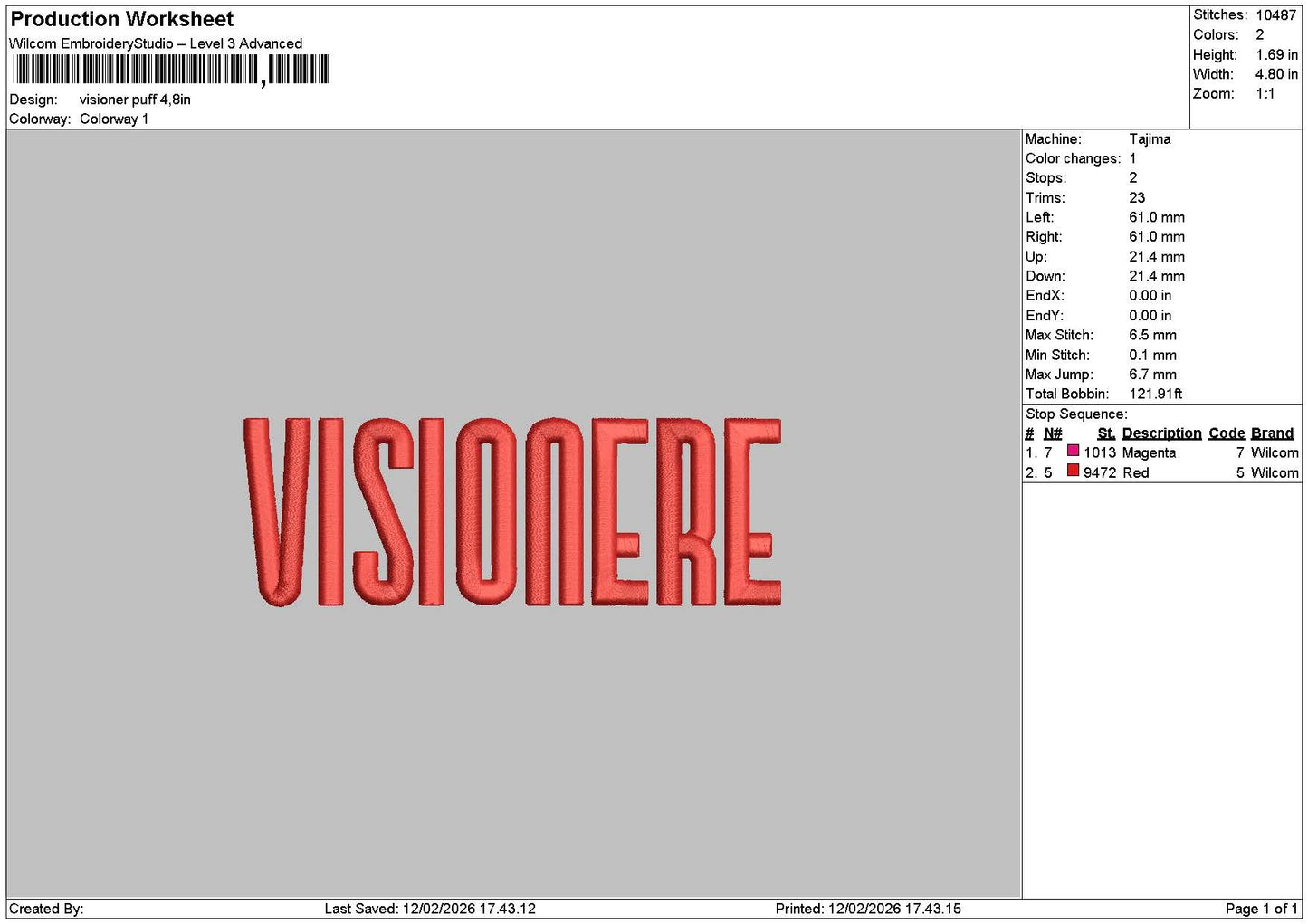 Visionertext Puff Embroidery File 6 sizes