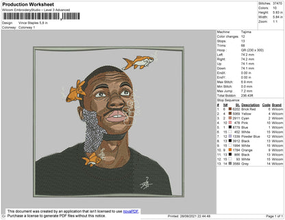 Vince Staples Embroidery File 4 size