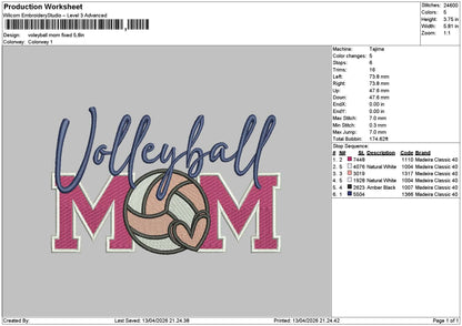 Volleytext 1204 Embroidery File 6 sizes
