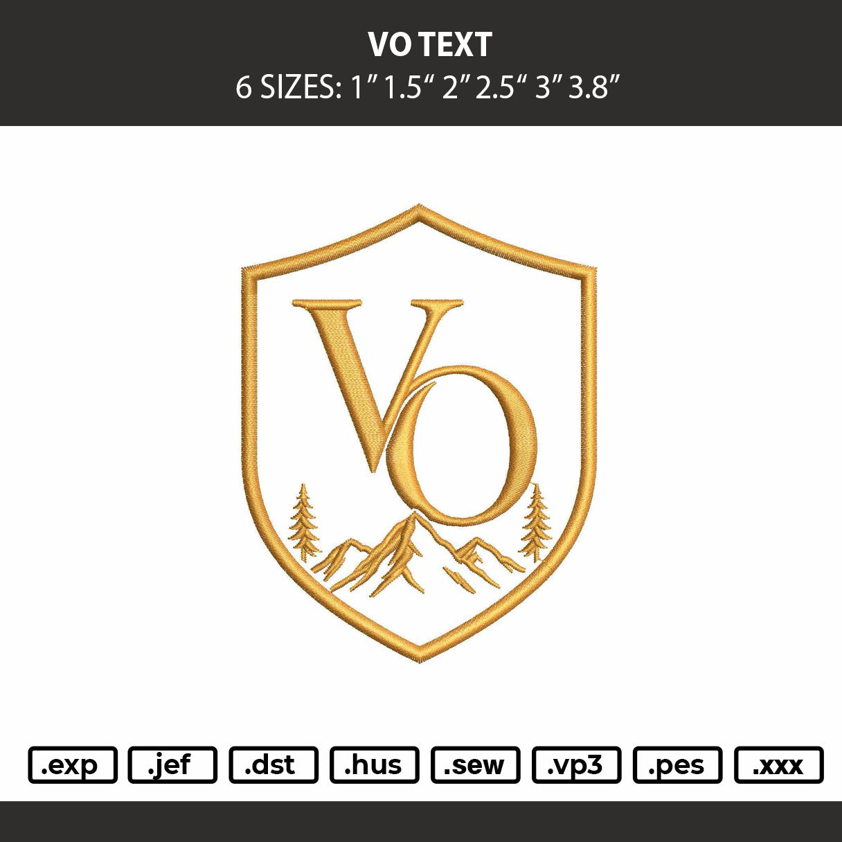 Vo Text Embroidery Machine Design File 6 sizes