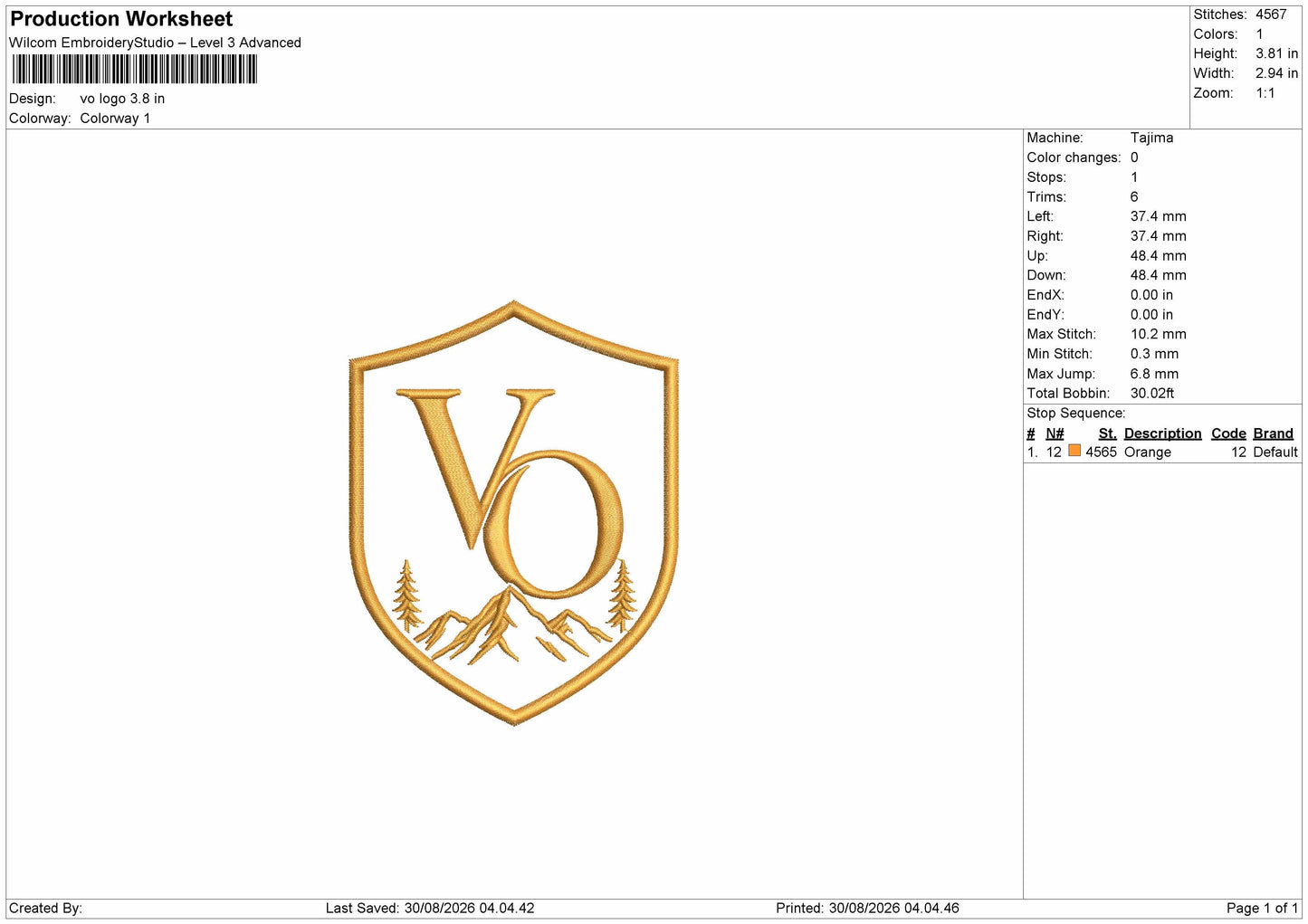 Vo Text Embroidery Machine Design File 6 sizes