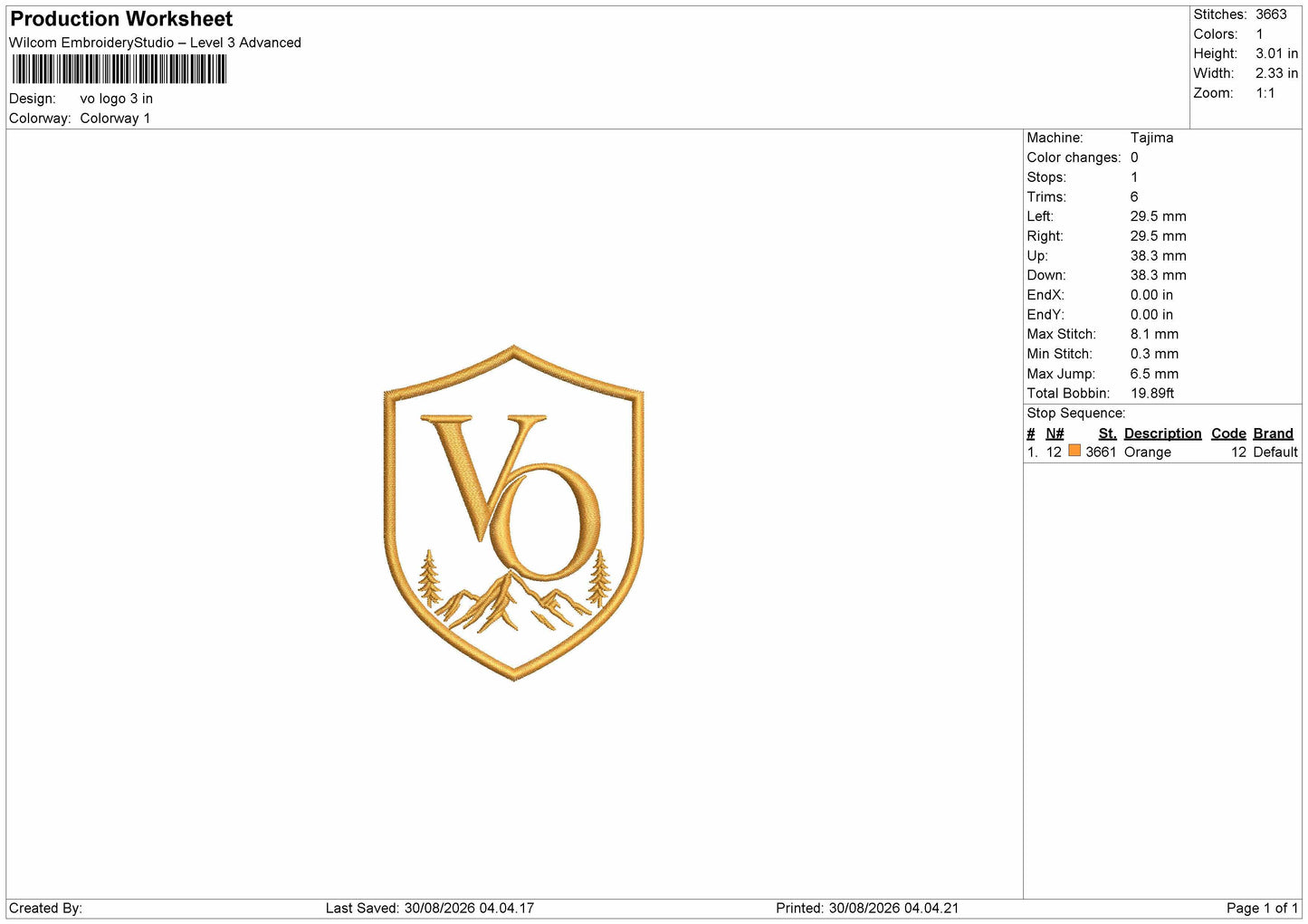 Vo Text Embroidery Machine Design File 6 sizes