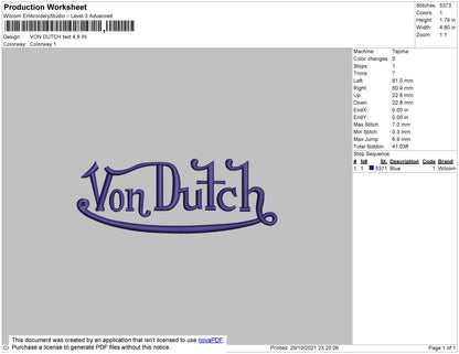 Von Dutch Embroidery File 4 size