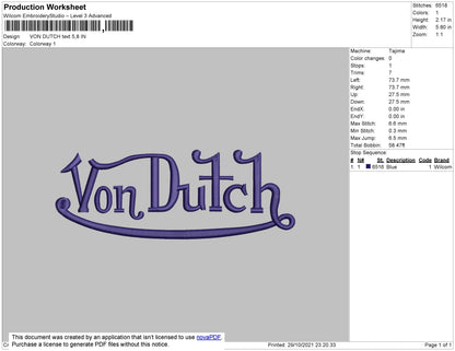 Von Dutch Embroidery File 4 size
