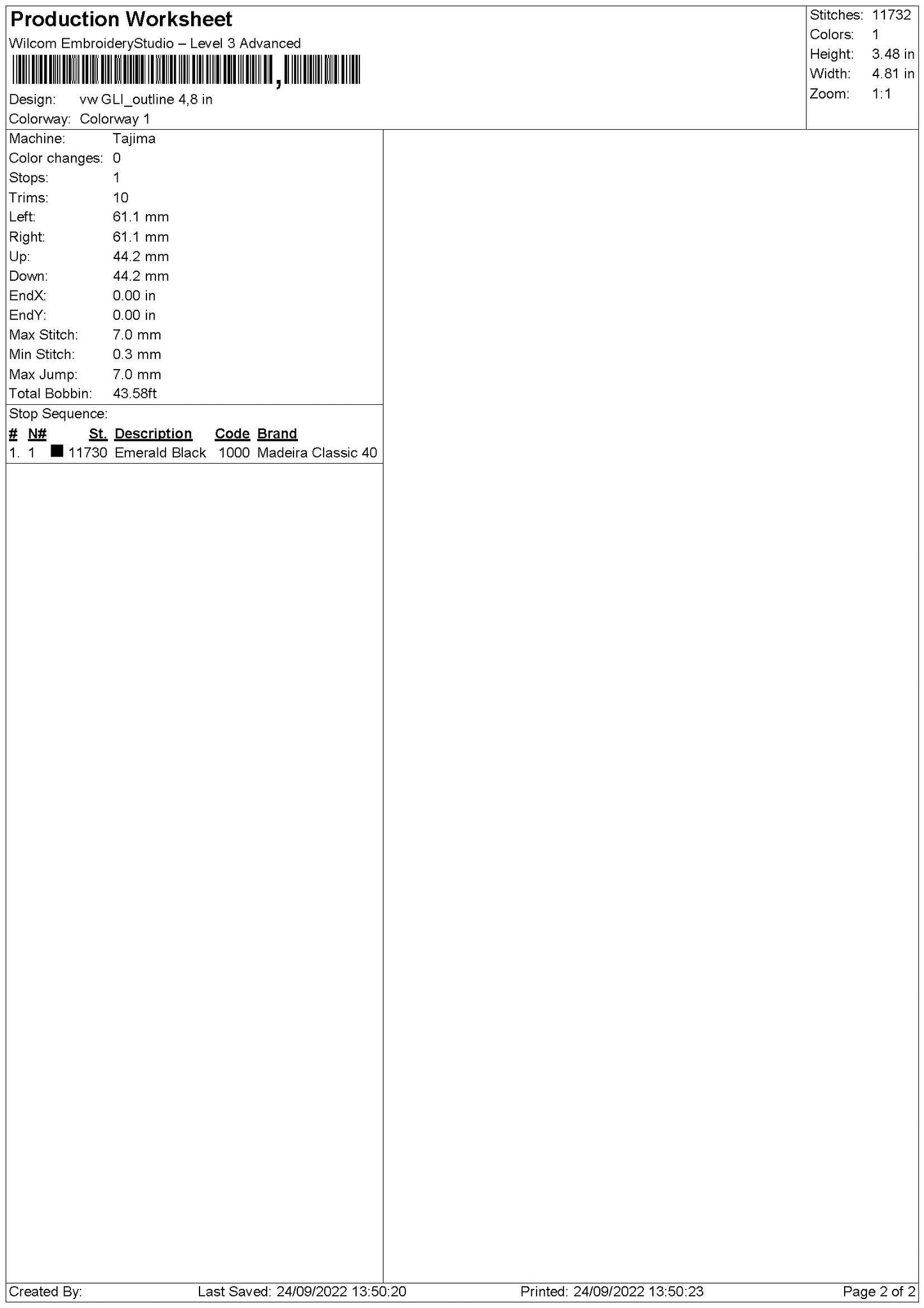 VW Gli Outline V2 Embroidery File 5 sizes