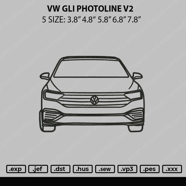 VW Gli Outline V2 Embroidery File 5 sizes