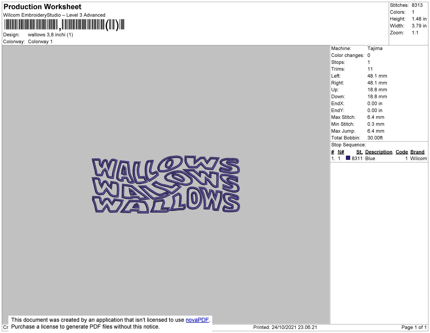 Wallows Embroidery File 4 size