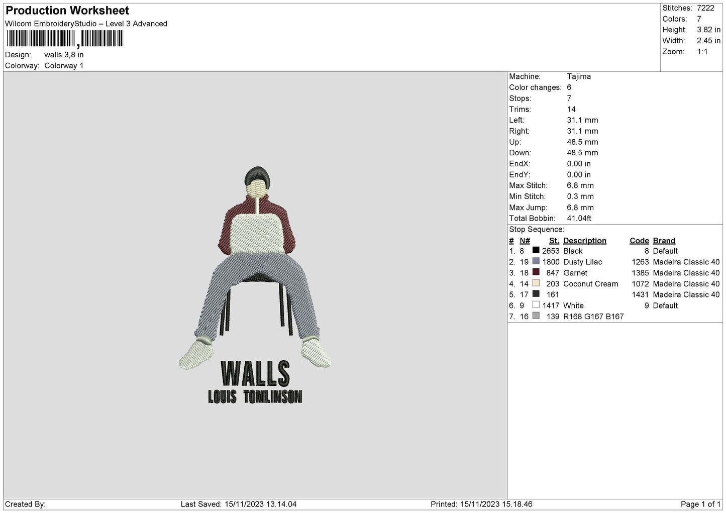 Walls Flat Embroidery File 6 sizes