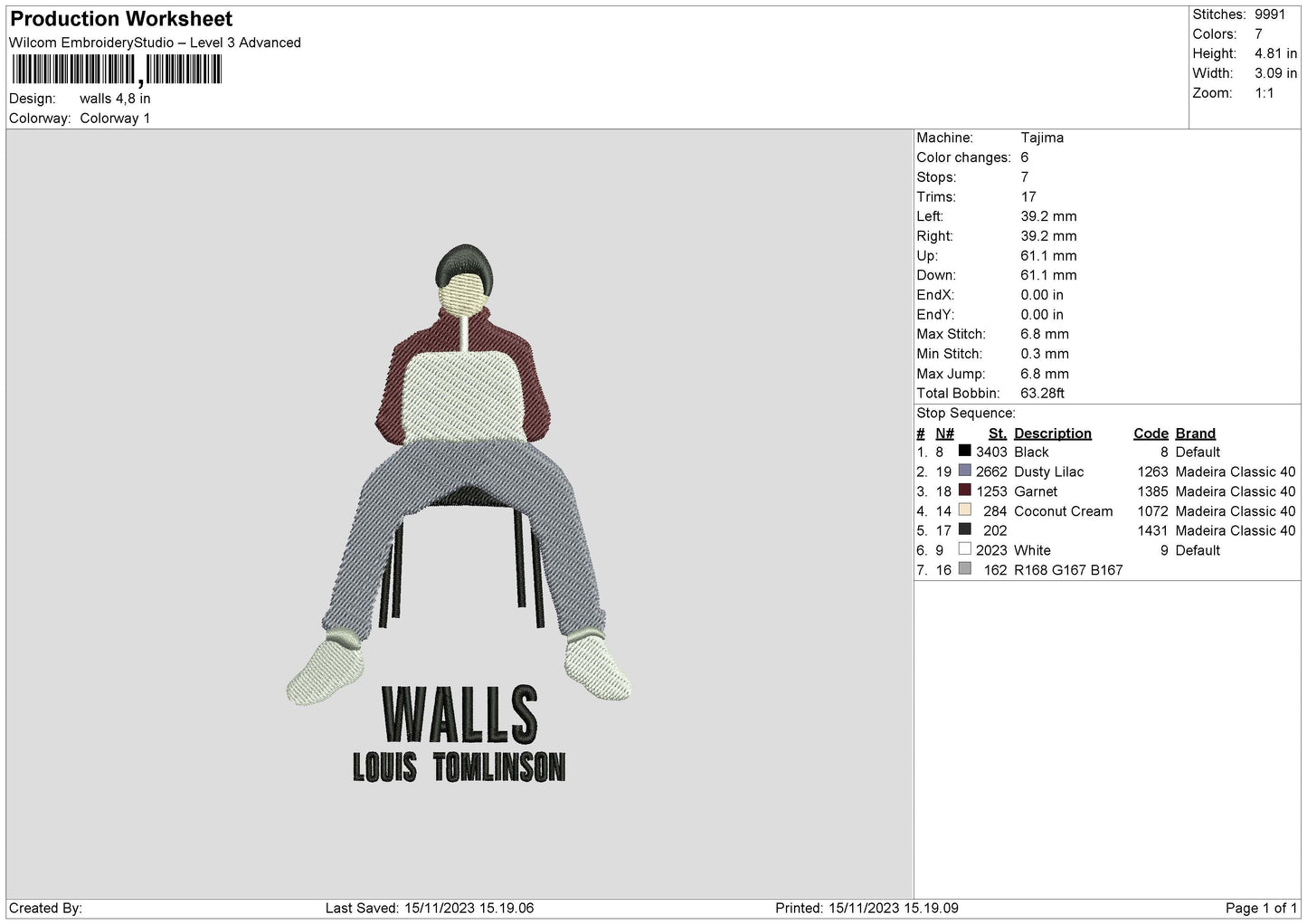 Walls Flat Embroidery File 6 sizes