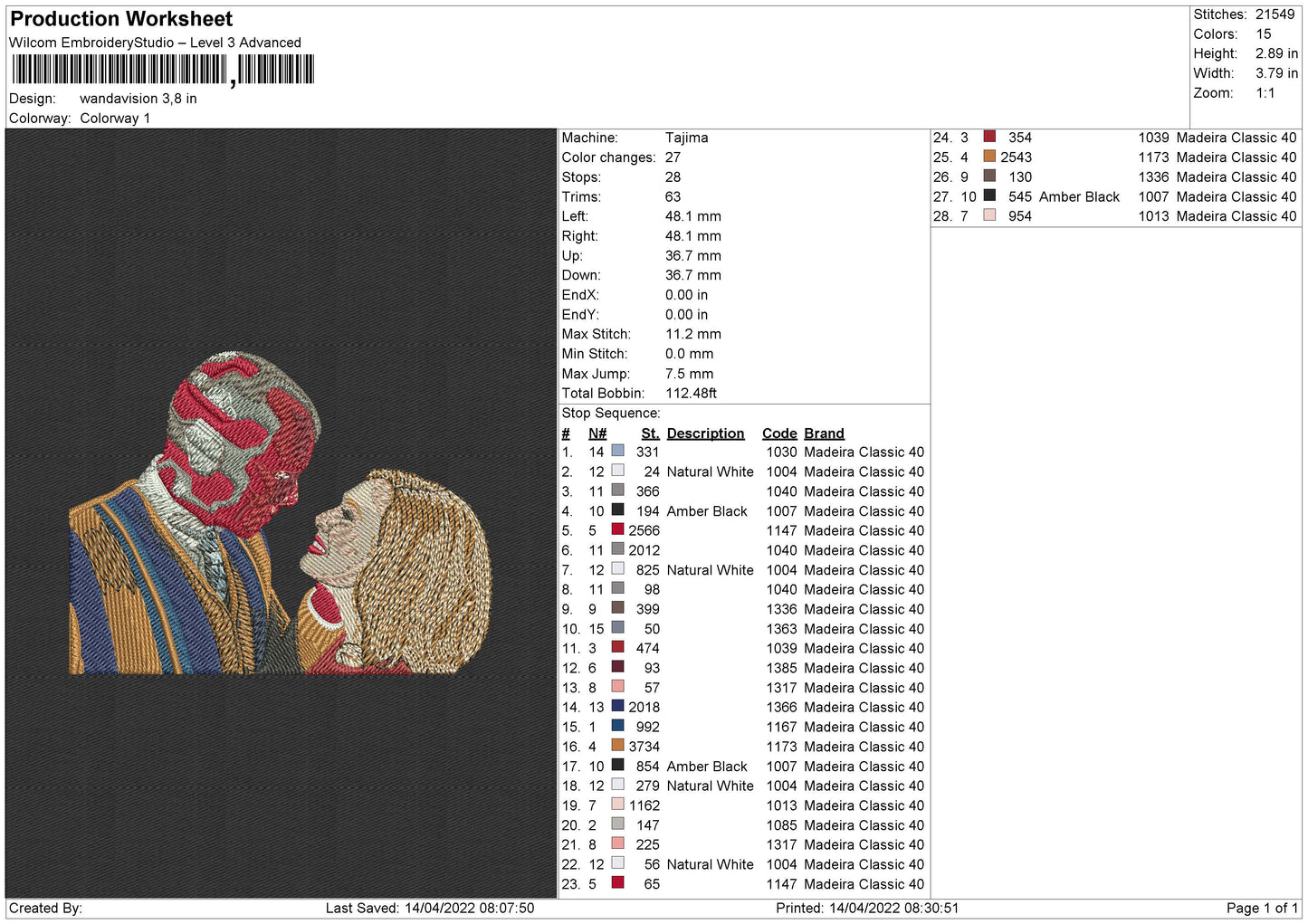 Wanda Vision Embroidery File 4 size