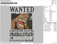 Wanted Marshall Embroidery File 4 size